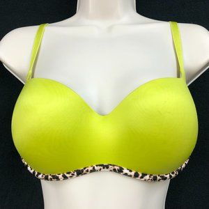 Victoria's Secret 34D Balconette Miracle Push Up Bra Lime with Animal Print